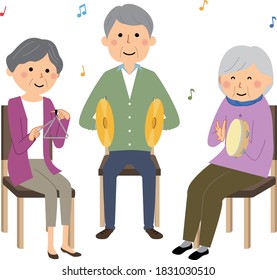 It is an illustration of elderly people playing in a recreation.