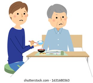 Illustration of elderly people refusing to eat.