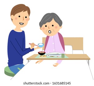Illustration of elderly people refusing to eat.