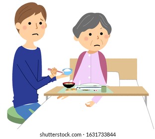 Illustration of elderly people refusing to eat.