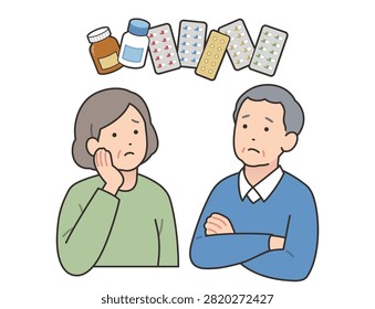 Illustration of Elderly People Struggling with Medication Management