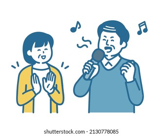 Illustration of an elderly person enjoying a song