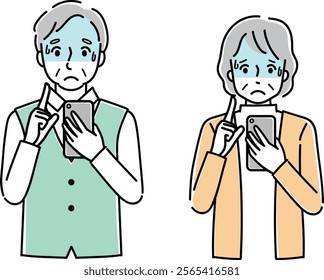 Illustration of an elderly person holding a cell phone