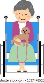 An illustration of an elderly person receiving Animal Assisted Therapy.