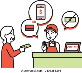 illustration of an elderly person suffering from cashless problems