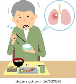 Illustration of an elderly person who aspirated during a meal.