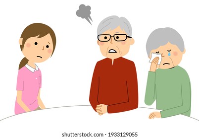 It is an illustration of an elderly person who complains.