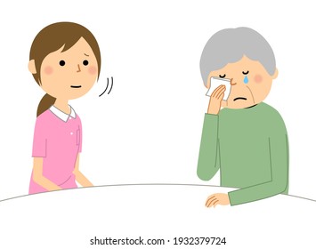 It is an illustration of an elderly person who consults with the staff.