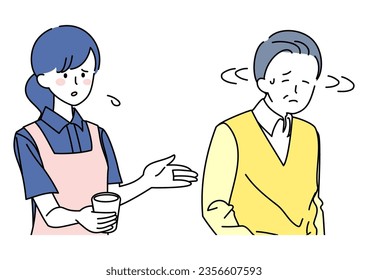 Illustration of an elderly person who does not want to hydrate