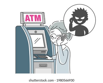 Illustration of an elderly person who is the victim of a transfer fraud.
