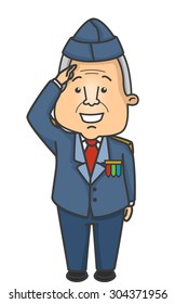 Illustration of an Elderly Veteran Doing a Salute
