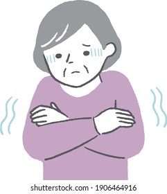 Illustration of an elderly woman with chills