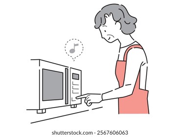 Illustration of an elderly woman cooking in the microwave