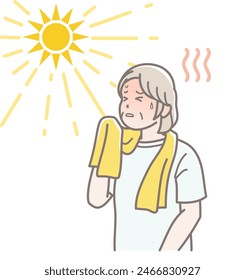 Illustration of an elderly woman dizzy from heat stroke