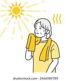 Illustration of an elderly woman dizzy from heat stroke