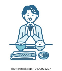 Illustration of an elderly woman eating well