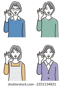 Illustration of an elderly woman giving an ok sign