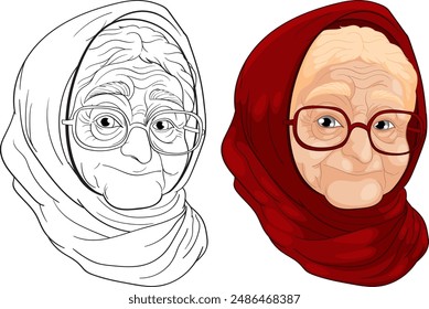 Illustration einer älteren Frau mit Brille