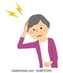 Illustration of an elderly woman with a headache.