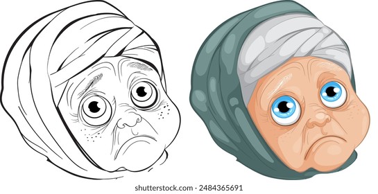 Illustration of an elderly woman looking sad