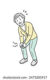 Illustration of an elderly woman putting her hand on her knee due to knee pain