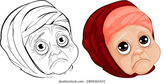 Illustration of an elderly woman with a sad face