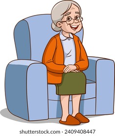 Illustration of an Elderly Woman Sitting in an Armchair and Smiling