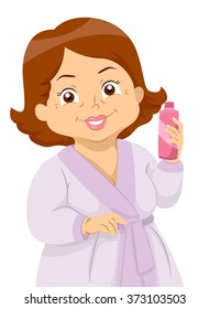 Illustration of an Elderly Woman at a Spa Holding a Bottle of Lotion