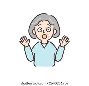 Illustration of an elderly woman spreading her arms in surprise.