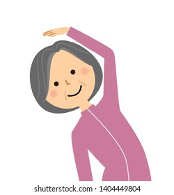 Illustration of an elderly woman stretching.