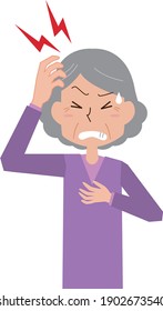 Illustration of an elderly woman suffering from a headache