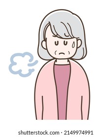 Illustration of an elderly woman in trouble with a sigh