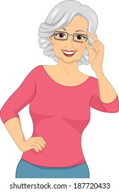 Illustration of an Elderly Woman Wearing a Pair of Eyeglasses