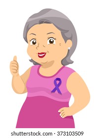 Illustration of an Elderly Woman Wearing a Purple Ribbon