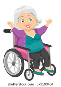 Illustration of an Elderly Woman in a Wheelchair Waving Her Arms Happily