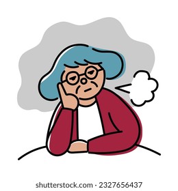 It is an illustration of an elderly woman who does not feel fulfilled every day.Easy-to-use vector material.