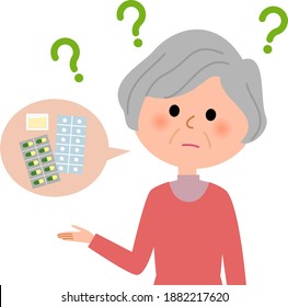 It is an illustration of an elderly woman who forgets to take medicine.