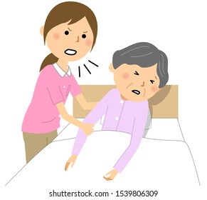 An illustration of the elderly woman who receives nursing.