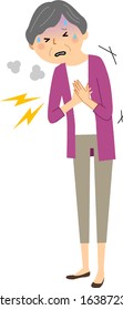 Illustration of an elderly woman whose chest hurts.