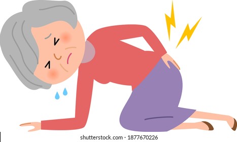 It is an illustration of an elderly woman whose waist hurts.