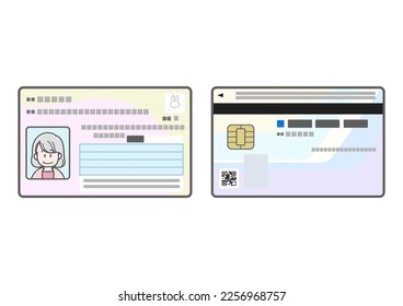 Illustration of an elderly woman's My Number Card (both sides)