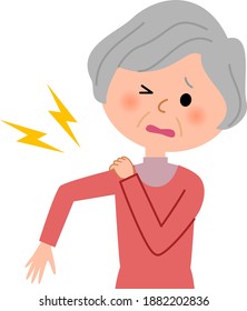 Illustration of elderly women with shoulder pain.