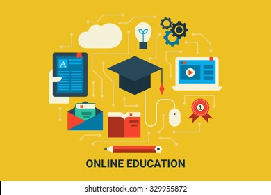 Illustration of e-learning concept flat design background