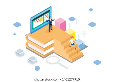 Illustration of E-Learning Technology achieves future success in Modern Isometric, Suitable for Diagrams, Infographics, Book Illustrations, Game Assets, and Assets Related to Other Graphs - Vector