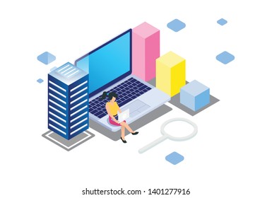 Illustration of E-Learning Technology achieves future success in Modern Isometric, Suitable for Diagrams, Infographics, Book Illustrations, Game Assets, and Assets Related to Other Graphs - Vector