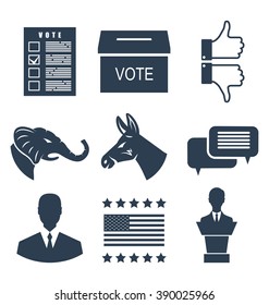 Illustration Elections, Campaign and Voting Set Signs. Symbols Vote of USA. Objects Isolated on White Background - Vector