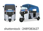 Illustration of electric auto rikshaw,  Auto Rickshaw vector art, auto rickshaw vector illustration, tuk tuk cab, Indian auto rickshaw vector drawing, front side view, Tuk-Tuk India, baby taxi, 