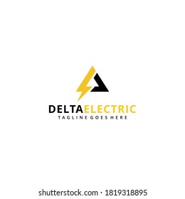 Illustration electric bolt sign with delta triangle logo design template