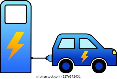 Illustration of electric car at charging station. Icon of electric vehicle for future transportation. Symbol of electric transportation for graphic design about future technology