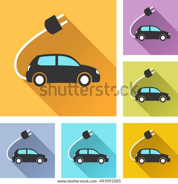 Illustration of\
electric car colorful design set\
icons